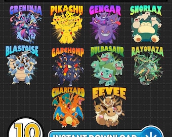 Pokeball Cartoon Characters Png Bundle, Pikachu, Blastoise, Gengar, Charizard, Rayquaza, Bulbasaur, Eevee, Snorlax, Poke Monster Design