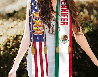 Custom Country Flag Class of 2026 Graduation Stoles, Country Flag Graduation Sash, Personalized Class of 2026 Stole, Custom Graduation Stole