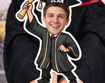 Custom Graduation Face Fan Wooden Handle, Personalized Big Head Photo Fan, Senior Class Party Favor, Photo Booth Prop Class Of 2026 Gift