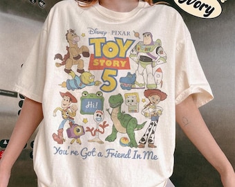 Comfort Retro Disneyland Pixar Toy Story 5 Shirt, You've Got A Friend In Me Shirt, Toy Story Characters Tee,Woody Etch Lenny Mr Spell Tee