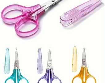 Juego de 4 tijeras de precisión para manualidades, de acero inoxidable, afiladas, mini tijeras para coser y bordar con funda para cortar papel y manualidades.