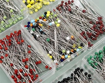 Surtido de alfileres de costura con cabeza de cristal, alfileres rectos de 38 mm para acolchado, bordado y confección (100 unidades)