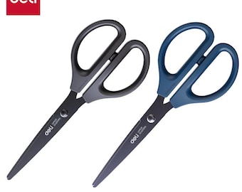 Tijeras DELI de hoja negra de 170 mm, herramienta antiadherente ultra afilada para manualidades y costura.