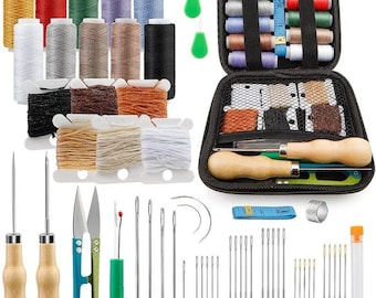 Kit de herramientas para coser cuero BUDDUR con enhebrador de aguja e hilo encerado. Set para manualidades de cuero DIY.