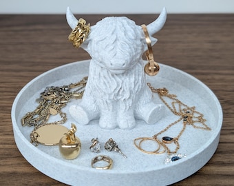 Schattig sieradenbakje Schotse hooglanders | Scottish Coo Ring Holder Organizer | Dierensieraad voor nachtkastje | Slaapkamerdecoratie | Cadeau voor haar
