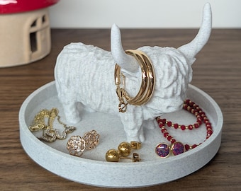 Highland Cow-ringschotel | Sieradenhouder | Schotse koe cadeau | Dienblad met dierensieraad