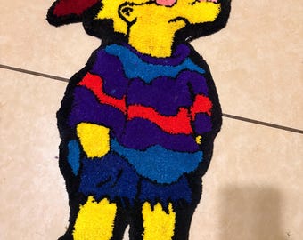 Alfombra de dibujos animados tejida a mano – Decoración colorida de arte textil pop art