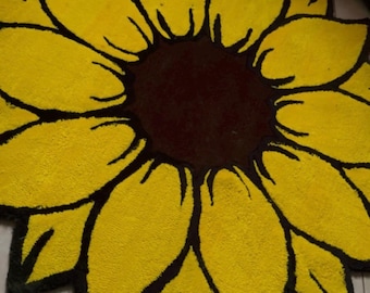 Alfombra de girasoles tejida a mano – Alfombra floral artesanal – Decoración bohemia para el hogar