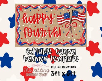 Patriotic USA 4th of July Independence Day Banner Template | Editable Canva 3x5ft (Digital Download)
