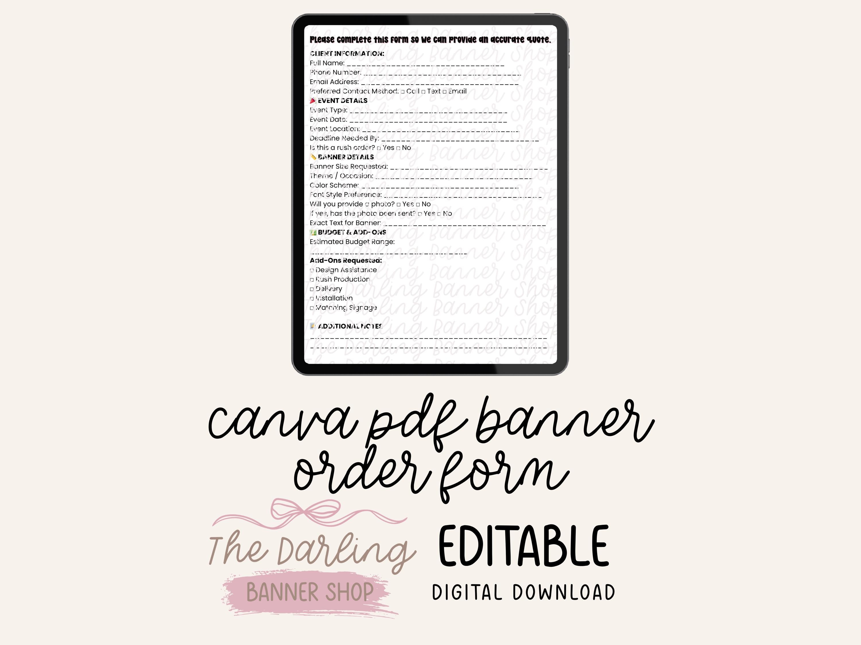 Custom Banner Order Form: Editable Canva Template (digital Download) - Etsy