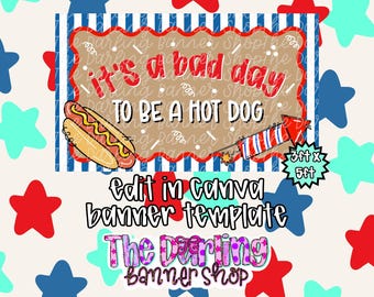 Hot Dog Banner Template Canva Editable | 4th of July BBQ Party Backdrop (Digital Download)