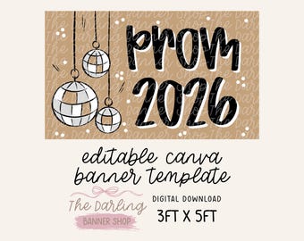 Plantilla de banner para el baile de graduación 2026 / Diseño de Canva (Descarga digital)