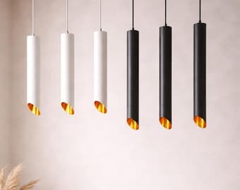 Suspension nordique tube LED minimaliste noir & or | Lampe design scandinave pour cuisine, couloir, chambre
