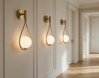 Brass Wall Sconce Globe Light | Gold Teardrop Wall Lamp | Nordic Bedroom Bathroom Sconce