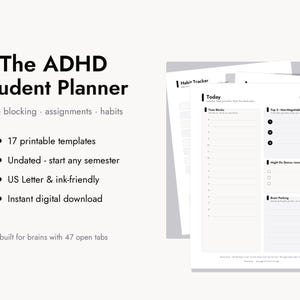 ADHD Student Planner Printable, College Student Planner PDF, Assignment Tracker, Time Blocking, Undated Academic Planner, Neurodivergent