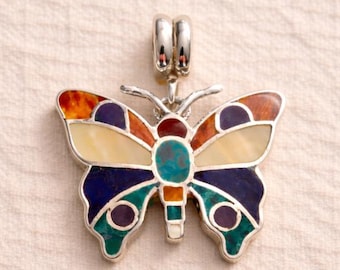 Butterfly Pendant - Inlaid with Gemstones & Shells - Handmade in Cuzco