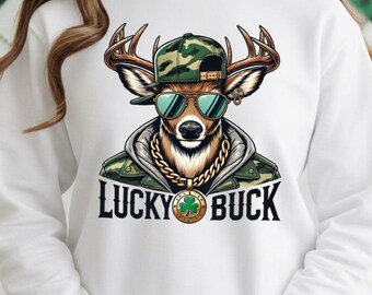 St. Patrick’s Day Buck PNG | Retro Hunting Design | Camo Deer Hunter Theme | Boys Shirt Style | Digital Download