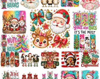 Christmas PNG Bundle | Santa PNG, Merry Christmas Designs | Holiday Quotes & Cute Christmas Clipart | Festive Sublimation | Digital Download