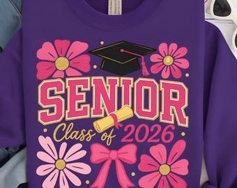 Senior 2026 PNG | Girly Coquette Graduation Design | Preppy Pink Glitter Sublimation | Digital Download
