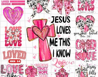 Valentine PNG Bundle | Brushstroke Heart Coquette PNG | Pink Love Valentine Design | Jesus Valentine PNG | Bible Verse Digital Download