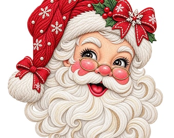 Vintage Santa Embroidered PNG | Botanical Christmas Stitch Design | Santa Claus Holiday Shirt | Rustic Xmas Sublimation | Digital Download