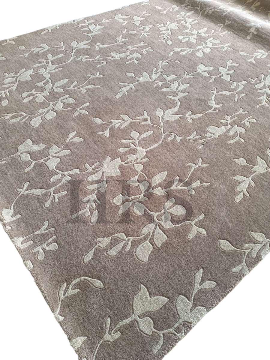 Hand Tufted Wool Rug, Elegant Vine Leaf Pattern Rug, Neutral Taupe ...