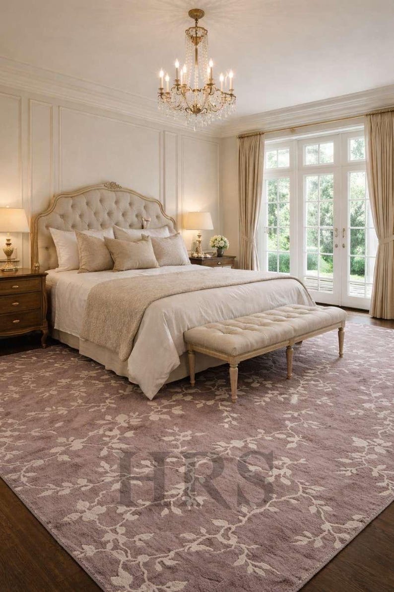 Hand Tufted Wool Rug, Elegant Vine Leaf Pattern Rug, Neutral Taupe ...