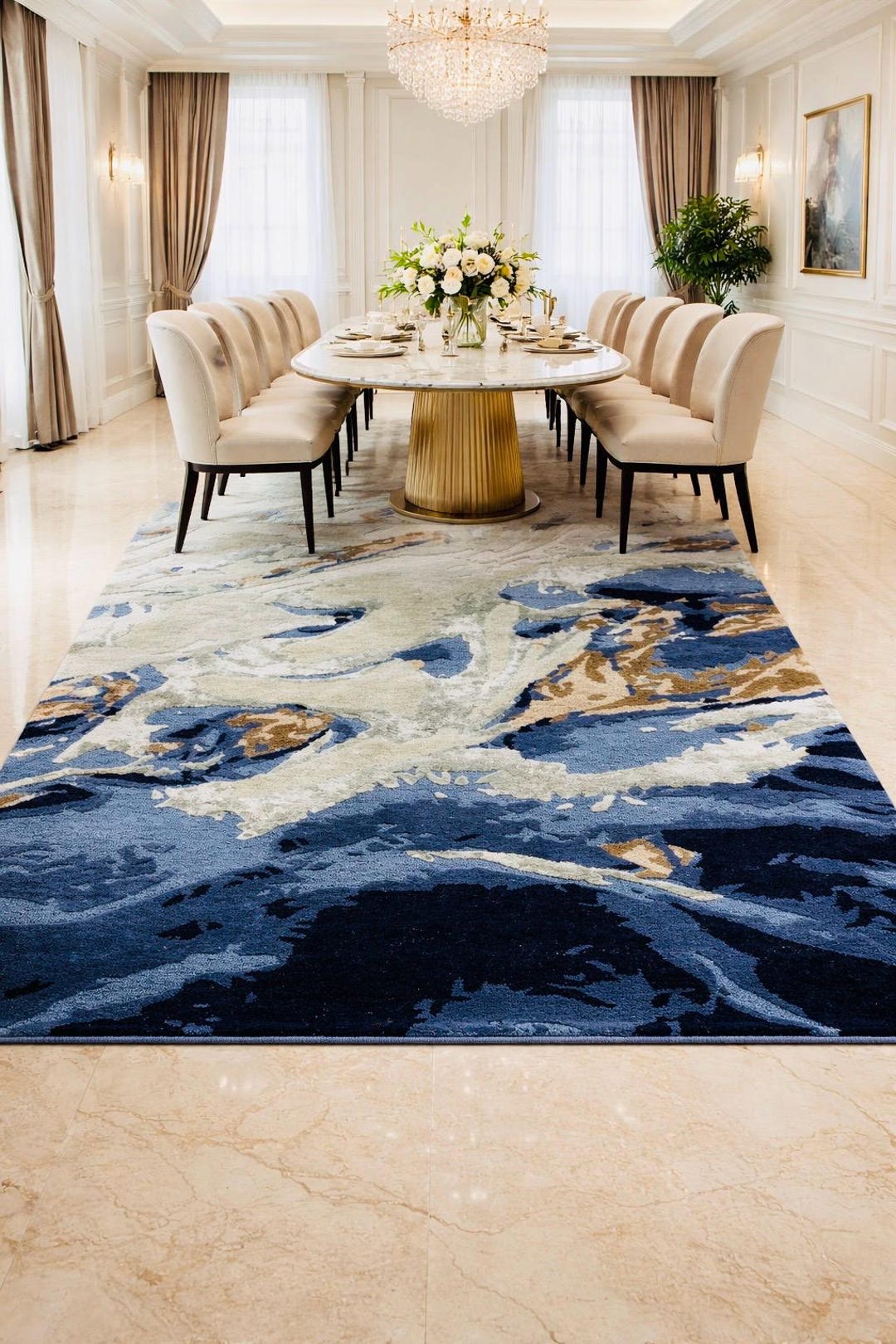 Modern Hand Tufted Abstract Rug, Blue & Beige Wool Area Rug, Luxury ...