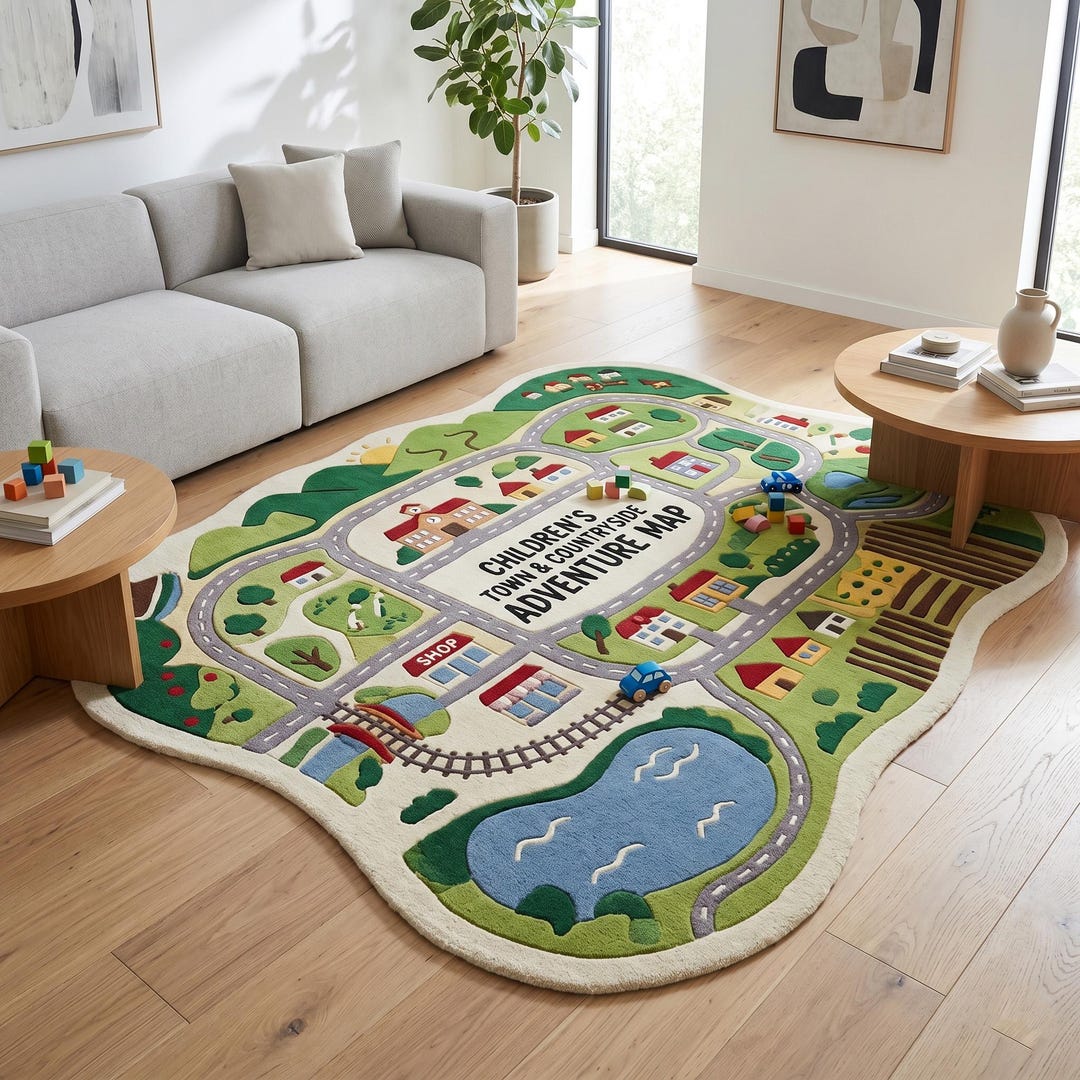 Kids Play Rug Road Map, Children Adventure Playmat, Educational City ...