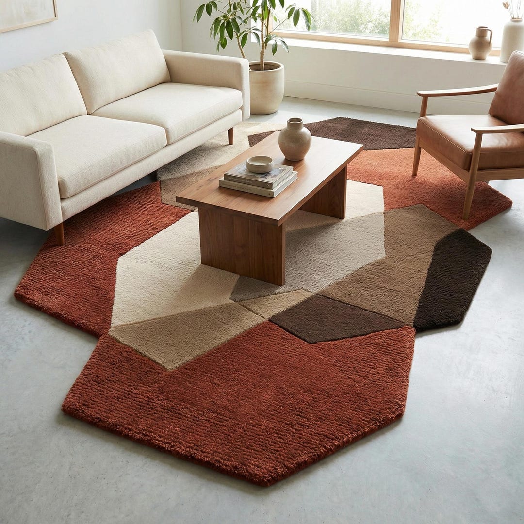 Modern Neutral Geometric Wool Rug, Abstract Polygon Patchwork Area ...