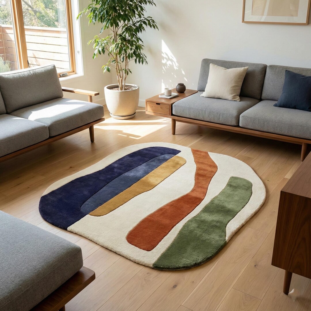 Abstract Organic Shape Rug, Modern Minimalist Area Rug, Neutral Earth ...