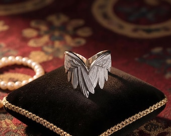 925 Sterling Silver Angel Wings Ring • Adjustable Feather Wrap Ring • Unisex Gift Jewelry