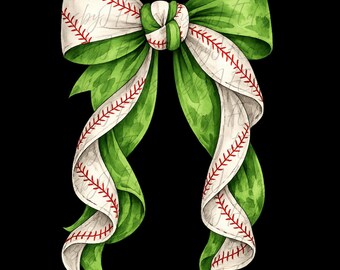Baseball Bow PNG Design, Watercolor Ribbon Bow, Baseball Mom Shirt Graphic, Sports Sublimation File