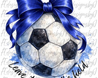 Calcio ad acquerello con fiocco blu PNG / SoccerClipart / Design fiocco sportivo / Calcio per ragazze PNG / Sfondo trasparente