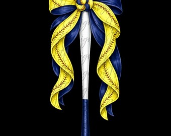 Sports Bow Baseball Bat PNG | Softball Stitch Ribbon Art | Game Day Sublimation Design | PNG Download