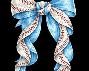 Watercolor Baseball Bow PNG, Baseball Mom Bow Design, Sports Clipart, Transparent Background
