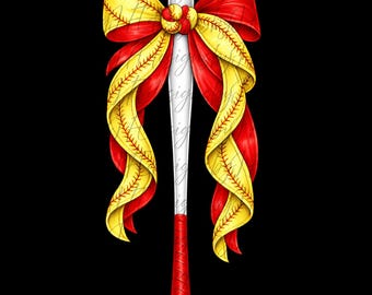 Sports Bow Baseball Bat PNG | Softball Stitch Ribbon Art | Game Day Sublimation Design | PNG Download