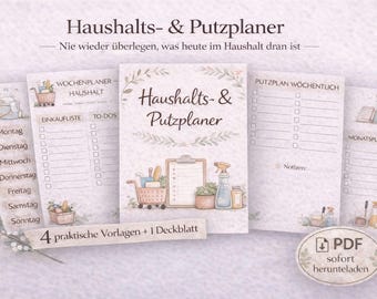 Household planner PDF cleaning schedule template, cleaning planner, household organization, cleaning checklist, household book digital A4 printable