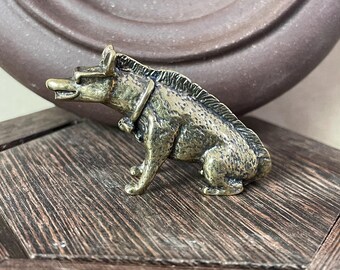 Handcrafted Vintage copper Miniature dog animal Statue Desk Ornament Tea Pet Collectible dog lover gift .