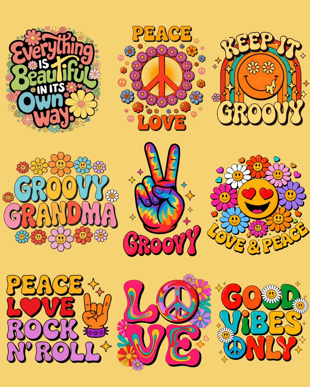 Hippie Groovy Retro PNG SVG Bundle | Peace Love Flower Power | Positive ...