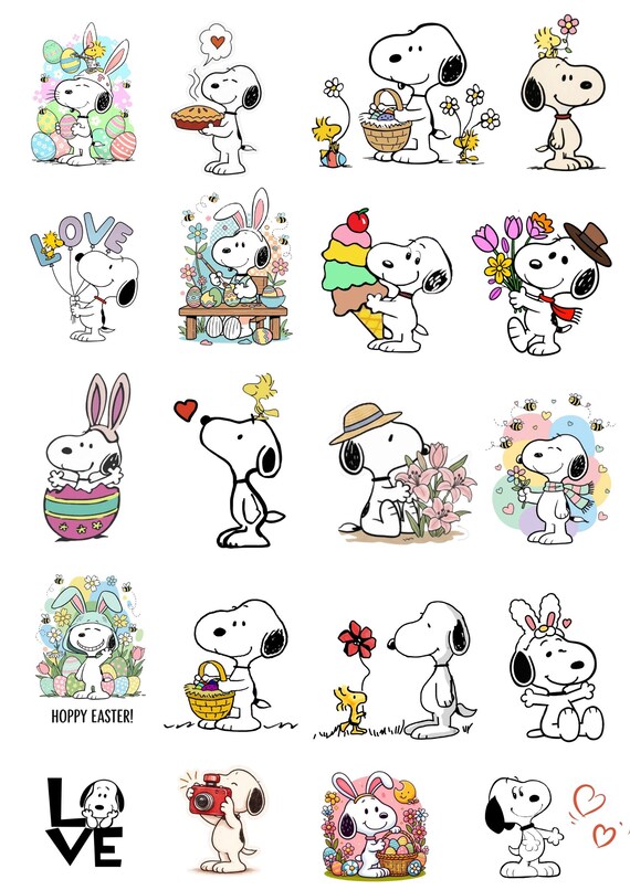 Easter Snoopy PNG Bundle | Bunny Ears Snoopy | Spring Cartoon Dog Clipart