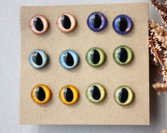 6 Pairs, 15mm Hand Pianted Slit Pupil Eyes, for Amigurumi Toys, Handmade Dolls, Stuffed Animals