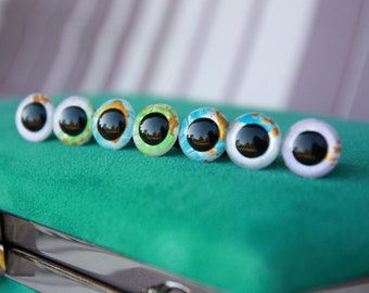 12mm Safety Eyes, 7 unique pairs, Pearl Effect, Hand Painted Doll and Toy Eyes for Amigurumi, Plushes, Handmade Toys