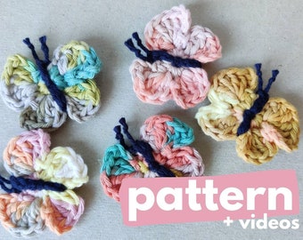 Easy and Quick Butterfly Pattern, Crochet Applique, Beginner Friendly with Video Tutorials, Instant Download, In English