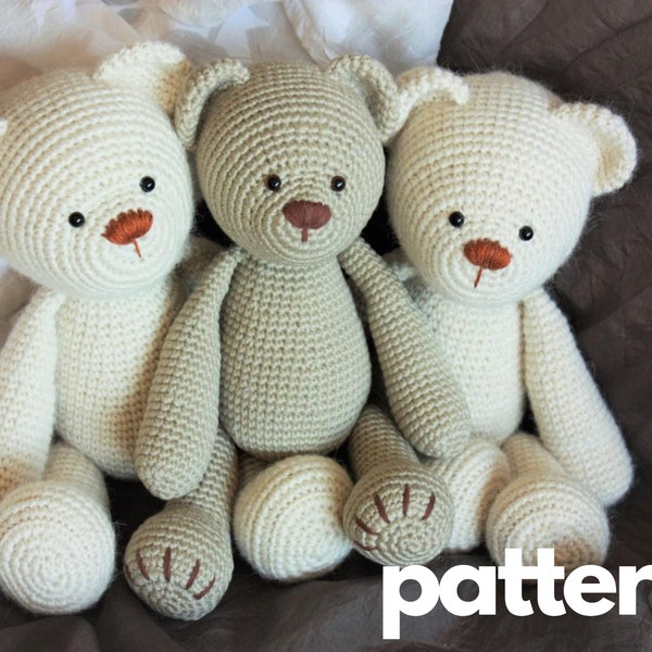 Bär häkeln MUSTER, Klassisches Amigurumi Teddybär Spielzeug Tutorial, Lucas der Teddy, Video-Anleitungen, druckbare PDF, In englischer Sprache