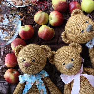 three classic vintage style crochet amigurumi teddy bears