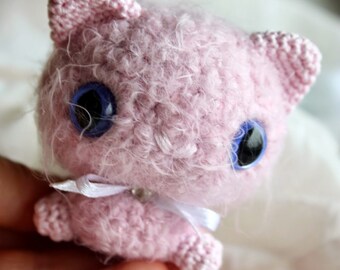 Crochet Cat PATTERN, Fuzzy  Amigurumi Pocket Kitty Tutorial, Pearlcat, Printable PDF, Pocket Toy, Instant Download, In English