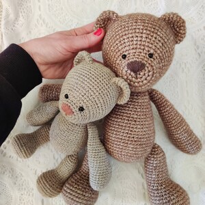 two crochet amigurumi teddy bears