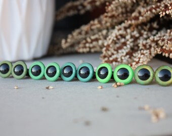 Green Safety Eyes, Hand Painted, 12mm, 5 Pairs, for dolls, for amigurumi toys, stuffed animals, knitted toys