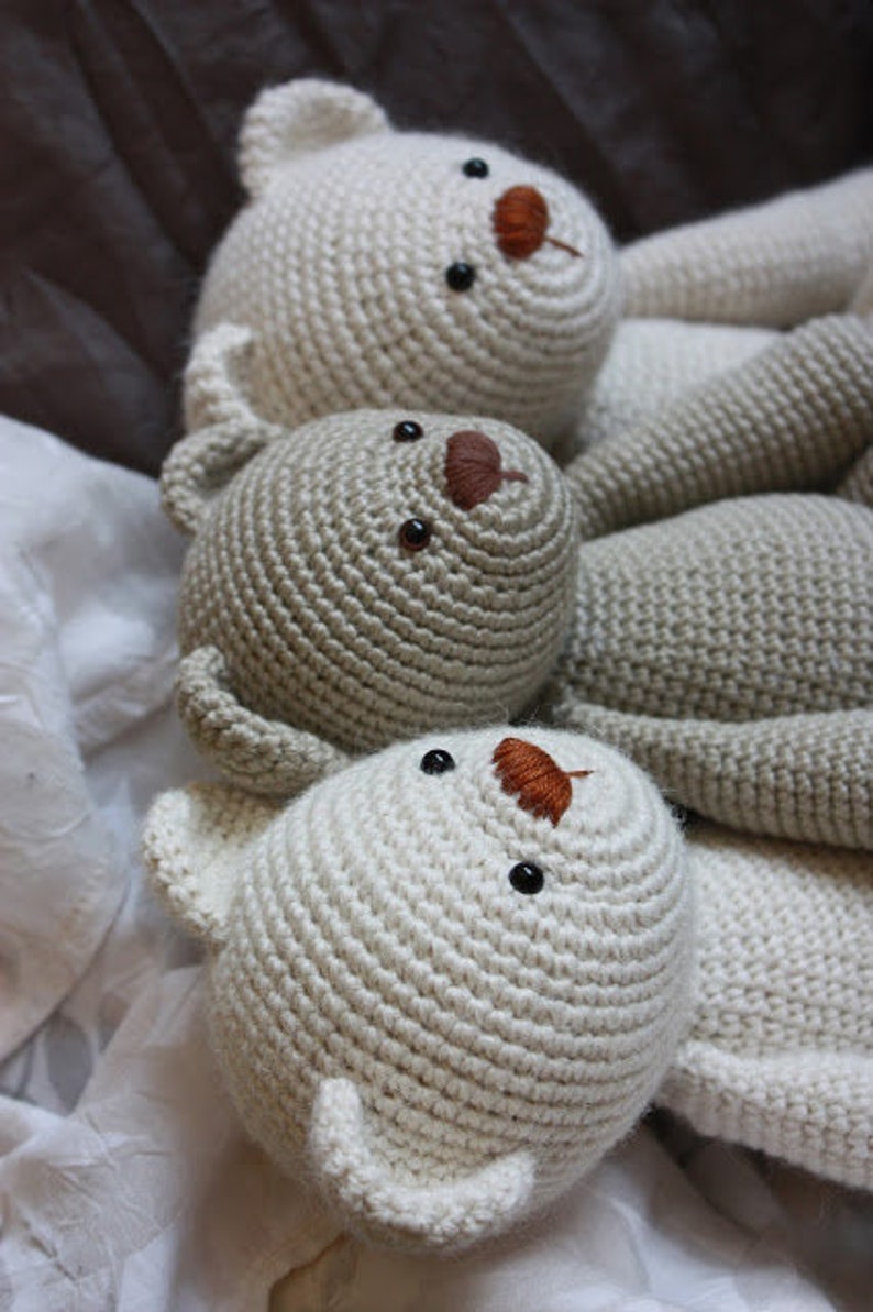 three classic vintage style crochet amigurumi teddy bears